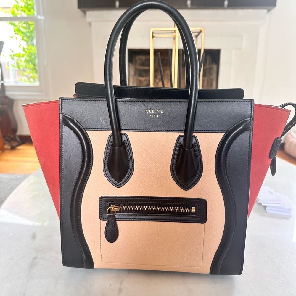 Celine Luggage Tricolor Leather Tote Bag